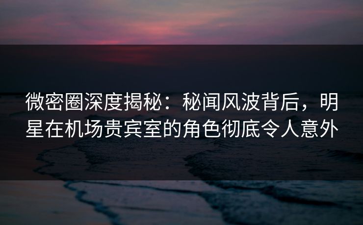 微密圈深度揭秘：秘闻风波背后，明星在机场贵宾室的角色彻底令人意外